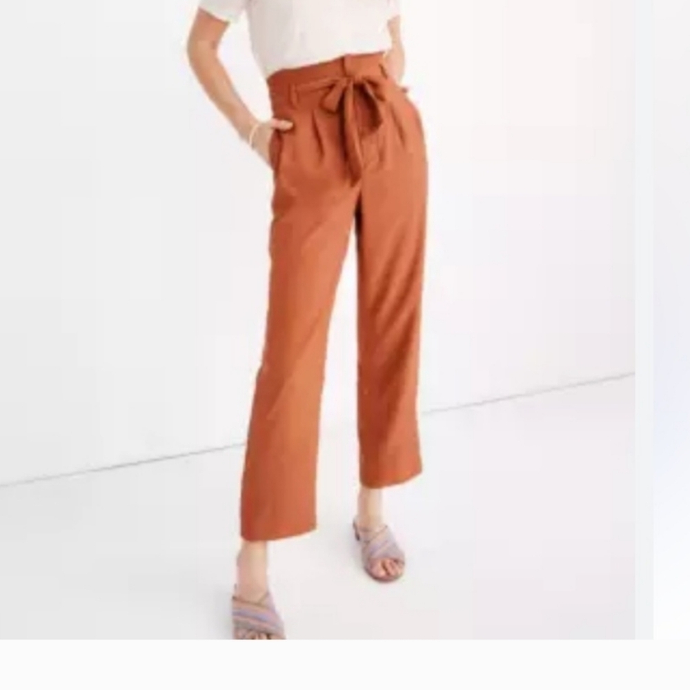 Madewell Linen Paperbag Pants - size 0 - orange rust